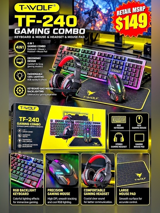 Cheap Computer Keyboards T-WOLF | Computers, Laptops & Parts | Twolf Tf24 4in Gaming Combo ...